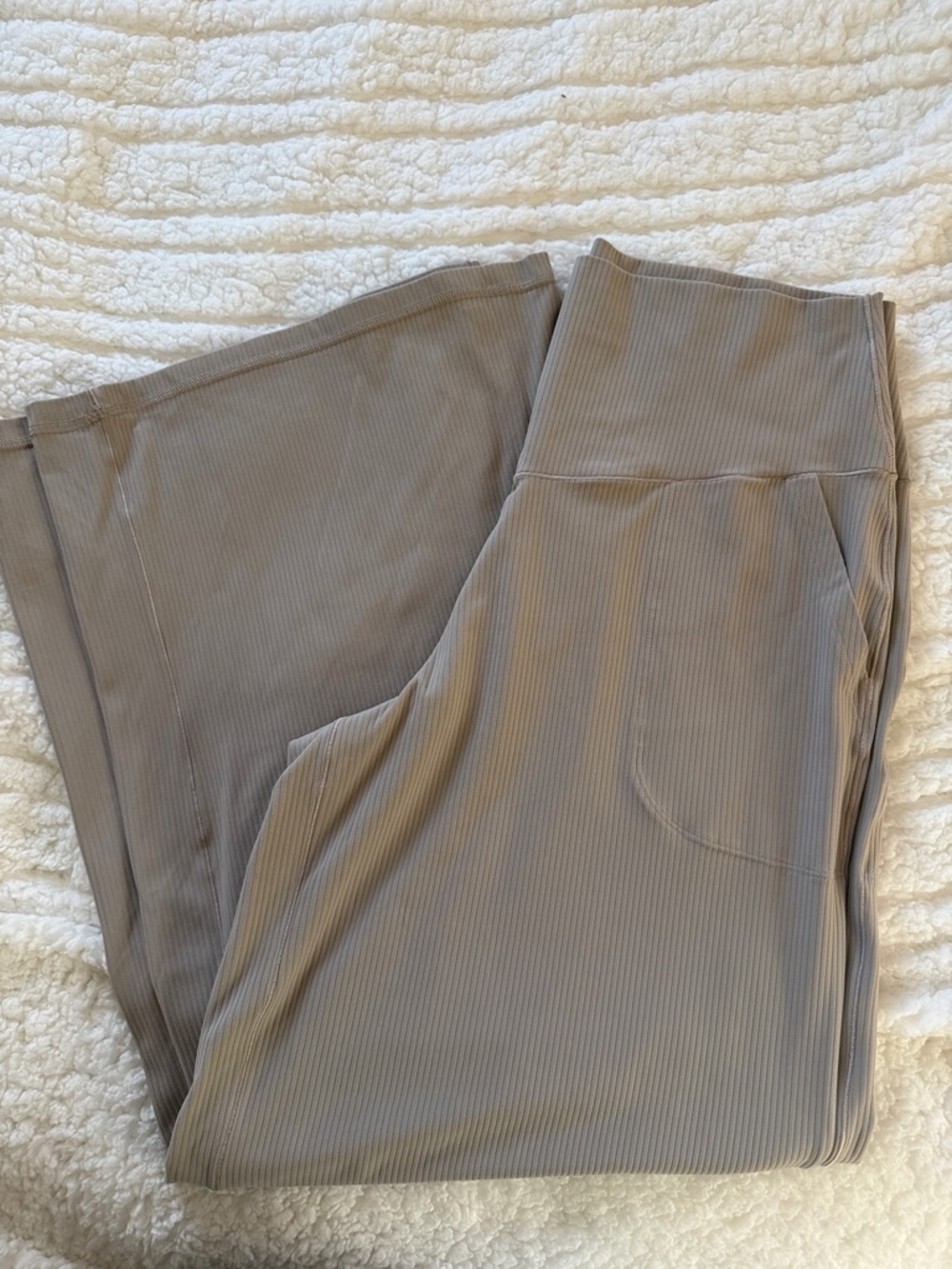 aerie OFFLINE Ribbed High-Waist Wide-Leg Pants in Taupe